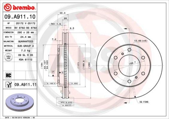 A.B.S. 09.A911.11 - Bremžu diski www.autospares.lv