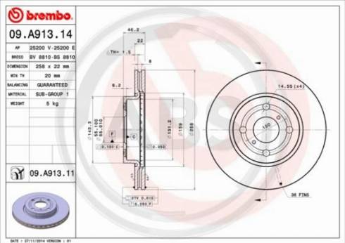 A.B.S. 09.A913.14 - Bremžu diski www.autospares.lv