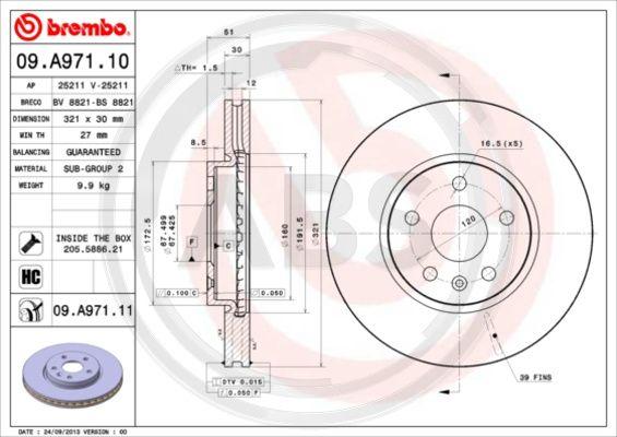 A.B.S. 09.A971.11 - Bremžu diski autospares.lv