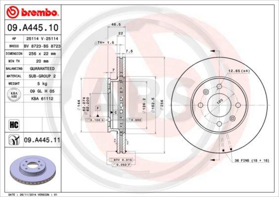 A.B.S. 09.A445.10 - Bremžu diski www.autospares.lv