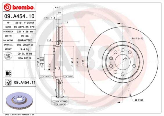 A.B.S. 09.A454.10 - Bremžu diski www.autospares.lv