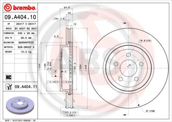 A.B.S. 09.A404.11 - Bremžu diski www.autospares.lv