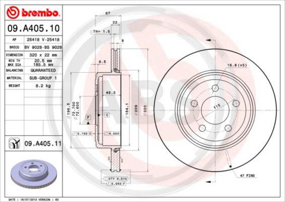 A.B.S. 09.A405.11 - Bremžu diski www.autospares.lv