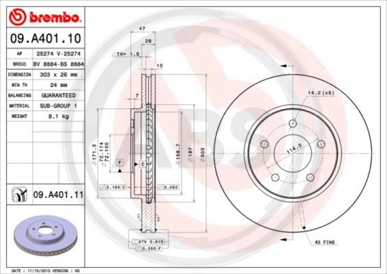 A.B.S. 09.A401.10 - Bremžu diski www.autospares.lv