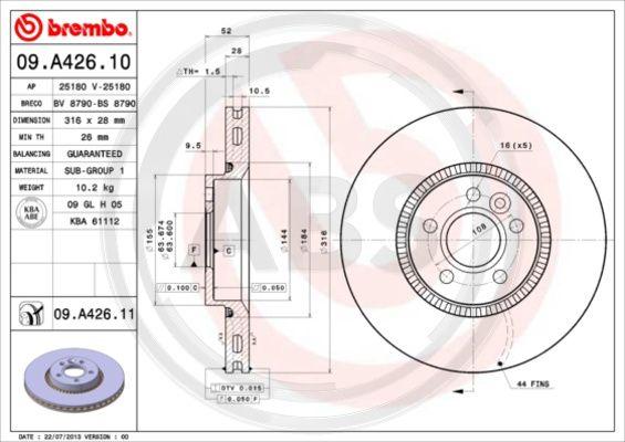 A.B.S. 09.A426.11 - Bremžu diski www.autospares.lv