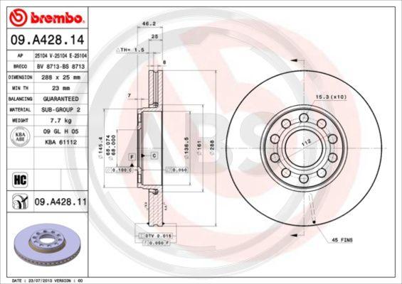 A.B.S. 09.A428.11 - Bremžu diski www.autospares.lv