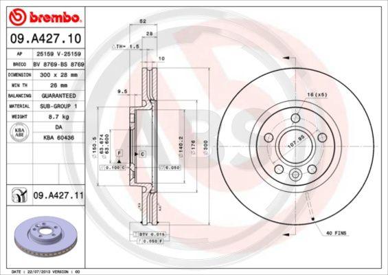 A.B.S. 09.A427.11 - Bremžu diski www.autospares.lv