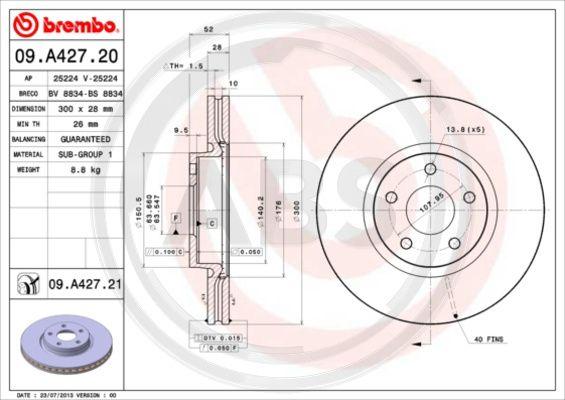 A.B.S. 09.A427.21 - Bremžu diski www.autospares.lv