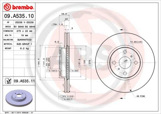 A.B.S. 09.A535.11 - Bremžu diski www.autospares.lv