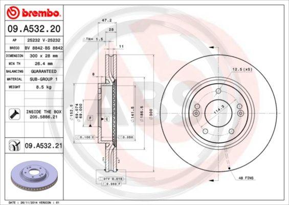 A.B.S. 09.A532.21 - Bremžu diski www.autospares.lv