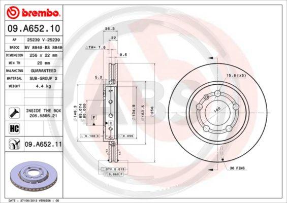 A.B.S. 09.A652.11 - Bremžu diski www.autospares.lv