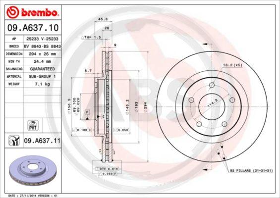 A.B.S. 09.A637.11 - Bremžu diski www.autospares.lv