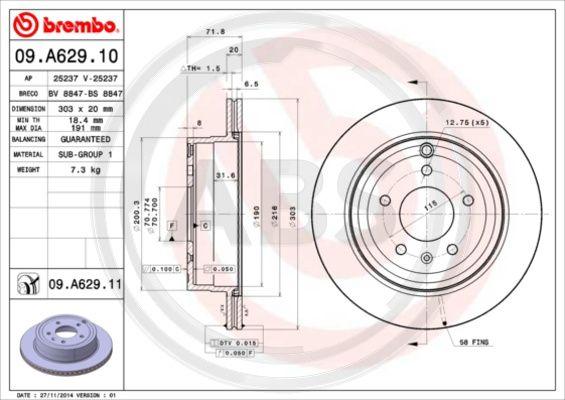 A.B.S. 09.A629.11 - Bremžu diski www.autospares.lv