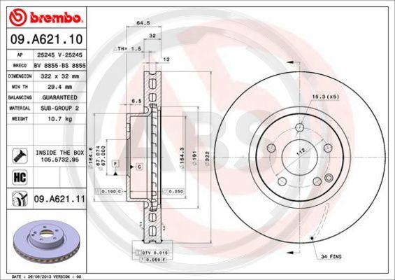 A.B.S. 09.A621.11 - Bremžu diski www.autospares.lv