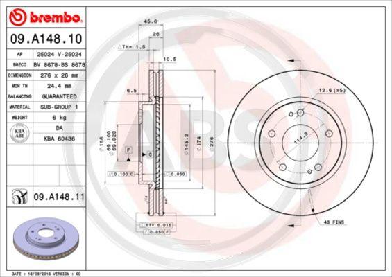 A.B.S. 09.A148.11 - Bremžu diski www.autospares.lv