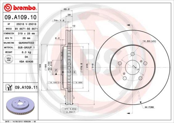 A.B.S. 09.A109.11 - Тормозной диск www.autospares.lv