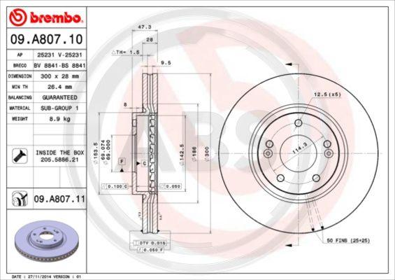 A.B.S. 09.A807.11 - Bremžu diski www.autospares.lv