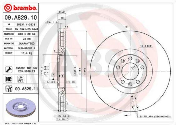 A.B.S. 09.A829.11 - Bremžu diski www.autospares.lv