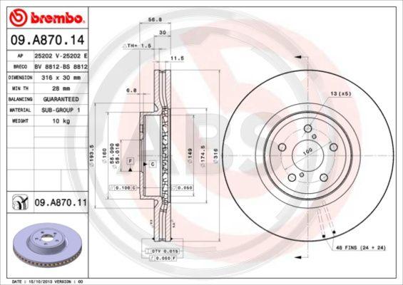 A.B.S. 09.A870.11 - Bremžu diski www.autospares.lv