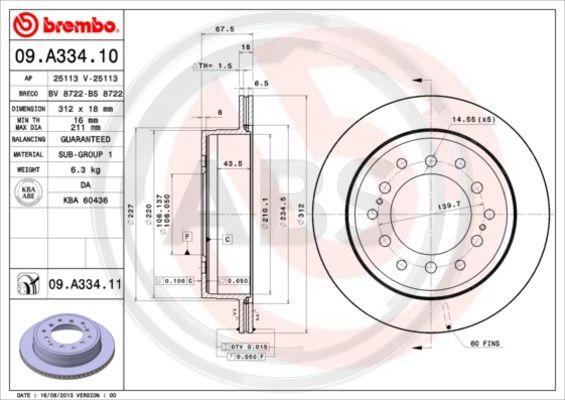 A.B.S. 09.A334.11 - Bremžu diski www.autospares.lv