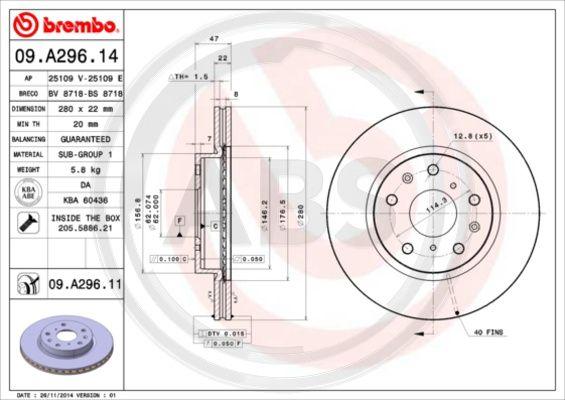 A.B.S. 09.A296.11 - Bremžu diski www.autospares.lv