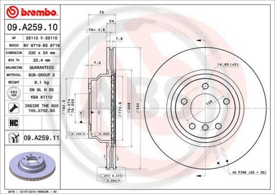 A.B.S. 09.A259.11 - Тормозной диск www.autospares.lv