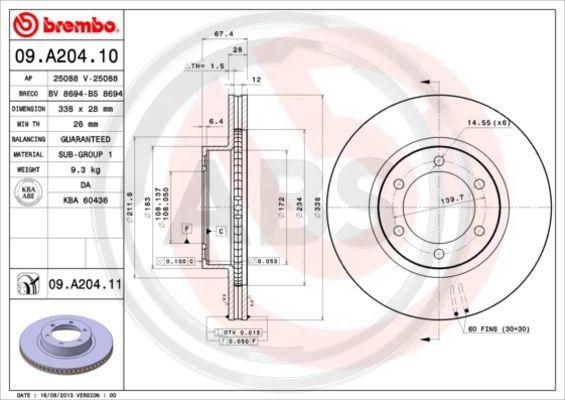 A.B.S. 09.A204.11 - Bremžu diski www.autospares.lv