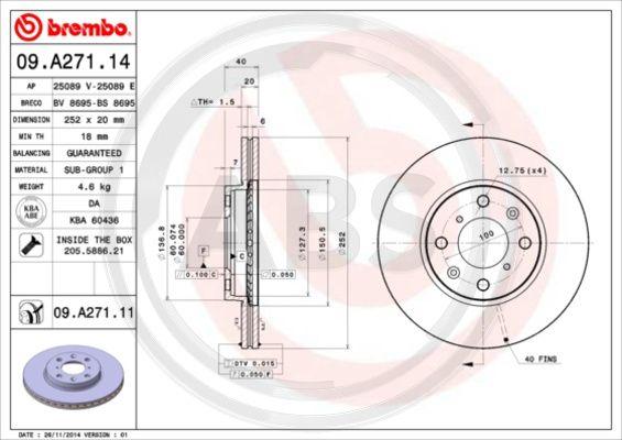 A.B.S. 09.A271.11 - Bremžu diski www.autospares.lv