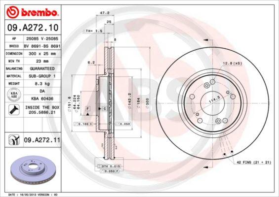 A.B.S. 09.A272.11 - Bremžu diski www.autospares.lv