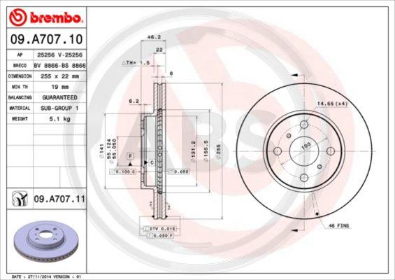 A.B.S. 09.A707.11 - Bremžu diski www.autospares.lv