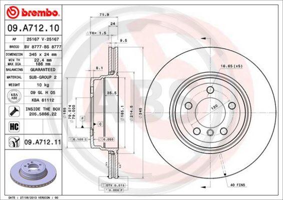 A.B.S. 09.A712.11 - Bremžu diski www.autospares.lv