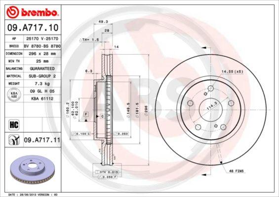 A.B.S. 09.A717.11 - Тормозной диск www.autospares.lv