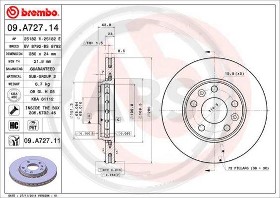 A.B.S. 09.A727.11 - Bremžu diski www.autospares.lv