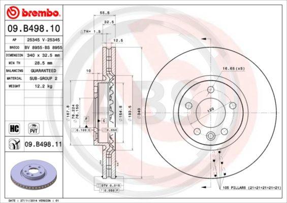 A.B.S. 09.B498.11 - Bremžu diski www.autospares.lv