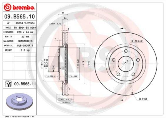 A.B.S. 09.B565.10 - Bremžu diski www.autospares.lv