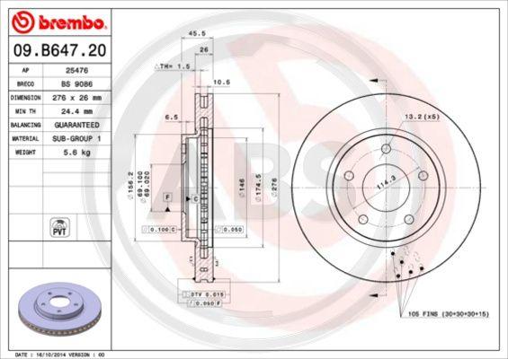 A.B.S. 09.B647.21 - Bremžu diski www.autospares.lv