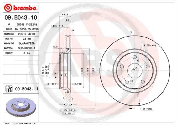 A.B.S. 09.B043.11 - Bremžu diski www.autospares.lv