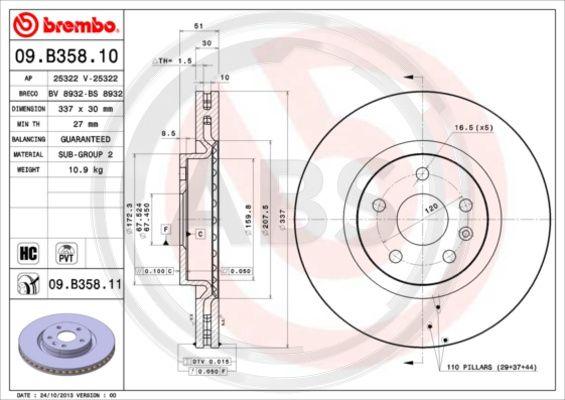 A.B.S. 09.B358.11 - Bremžu diski www.autospares.lv