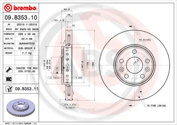 A.B.S. 09.B353.11 - Bremžu diski www.autospares.lv