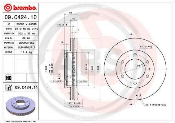 A.B.S. 09.C424.11 - Bremžu diski autospares.lv