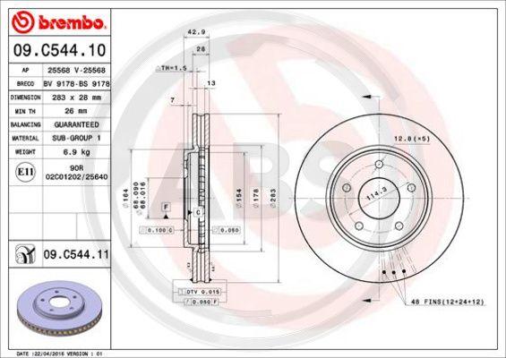 A.B.S. 09.C544.11 - Bremžu diski www.autospares.lv