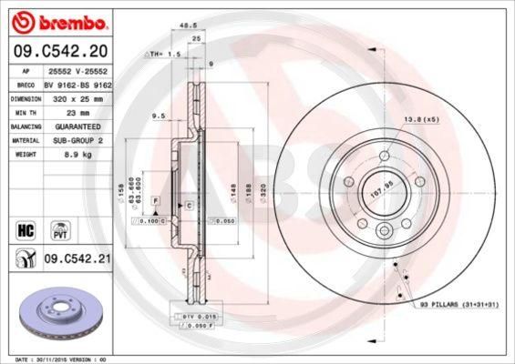 A.B.S. 09.C542.21 - Bremžu diski www.autospares.lv