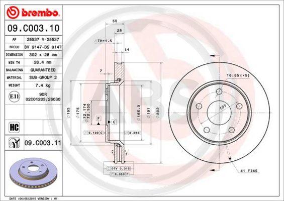 A.B.S. 09.C003.11 - Bremžu diski www.autospares.lv