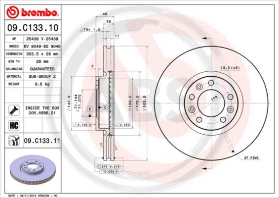 A.B.S. 09.C133.11 - Bremžu diski autospares.lv