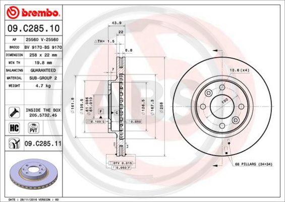 A.B.S. 09.C285.11 - Bremžu diski www.autospares.lv