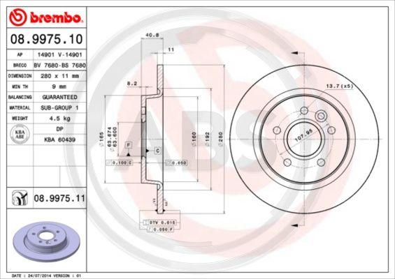 A.B.S. 08.9975.11 - Тормозной диск www.autospares.lv