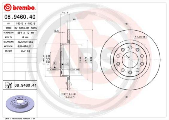 A.B.S. 08.9460.41 - Bremžu diski www.autospares.lv