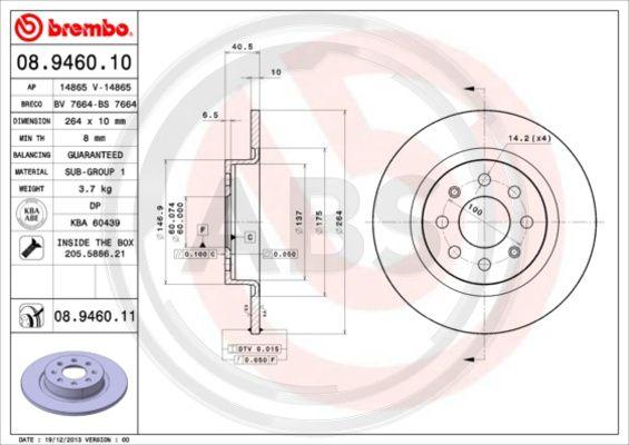 A.B.S. 08.9460.11 - Bremžu diski www.autospares.lv