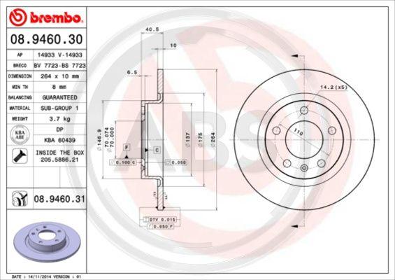 A.B.S. 08.9460.31 - Bremžu diski www.autospares.lv