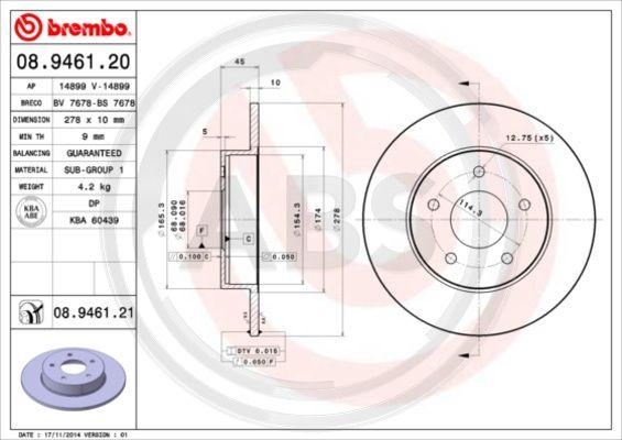 A.B.S. 08.9461.20 - Bremžu diski www.autospares.lv